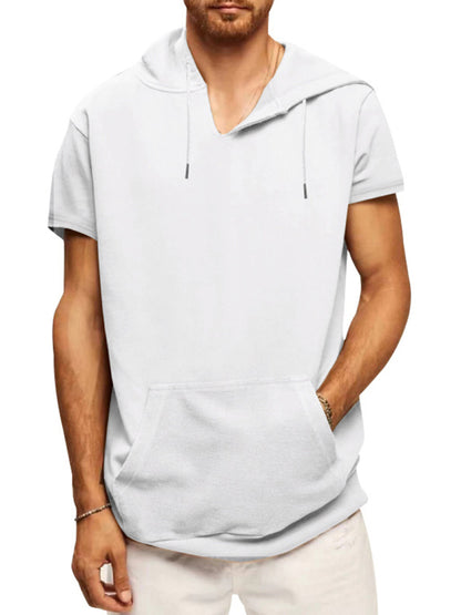 Men's Solid Color Short Sleeve Hooded Sweatshirt - FashionistaDeal