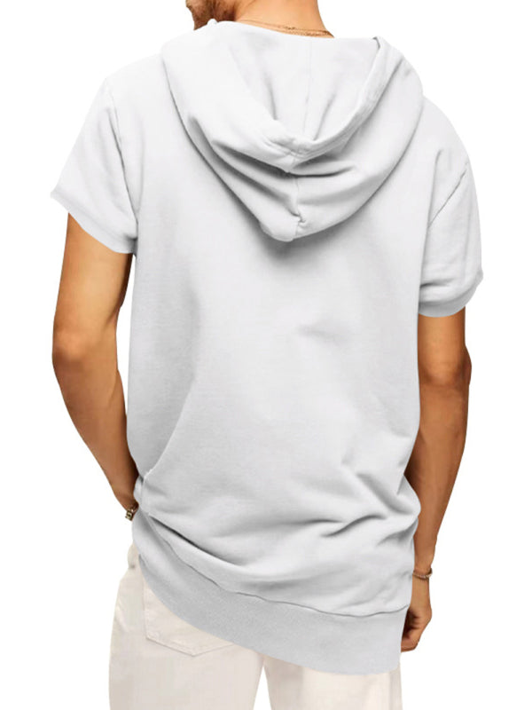 Men's Solid Color Short Sleeve Hooded Sweatshirt - FashionistaDeal