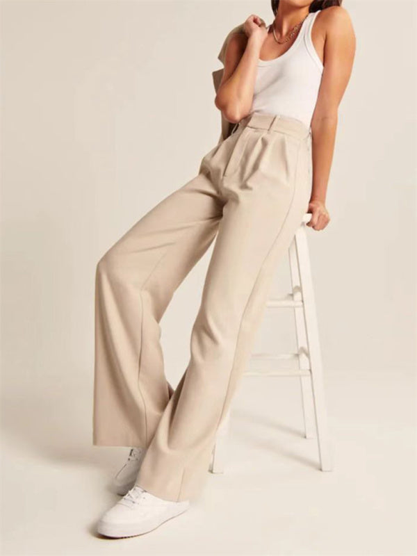 Women's Solid Color High Waist Wide Leg Trousers - FashionistaDeal