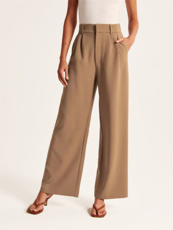 Women's Solid Color High Waist Wide Leg Trousers - FashionistaDeal