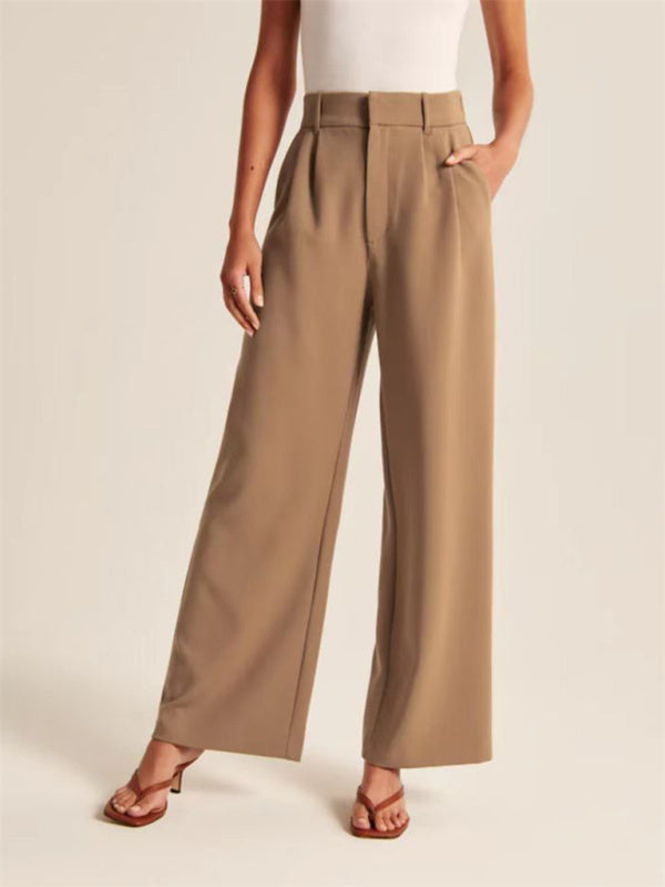 Women's Solid Color High Waist Wide Leg Trousers - FashionistaDeal