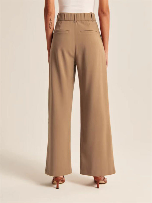 Women's Solid Color High Waist Wide Leg Trousers - FashionistaDeal