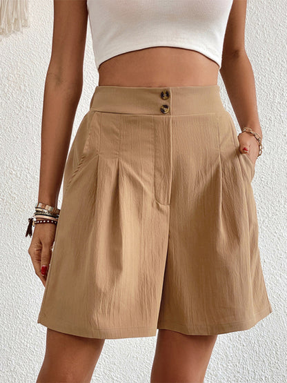 Women’s Solid Color Pleated High Waist Linen Shorts - FashionistaDeal