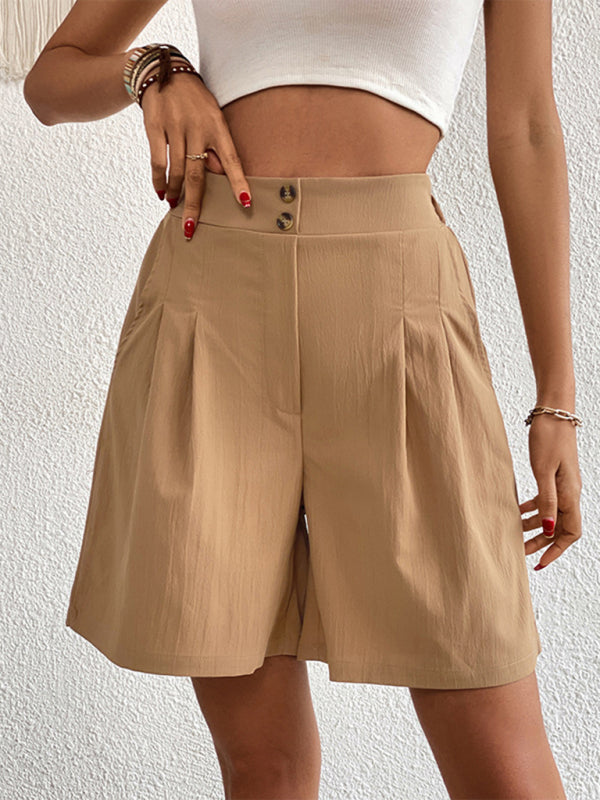 Women’s Solid Color Pleated High Waist Linen Shorts - FashionistaDeal