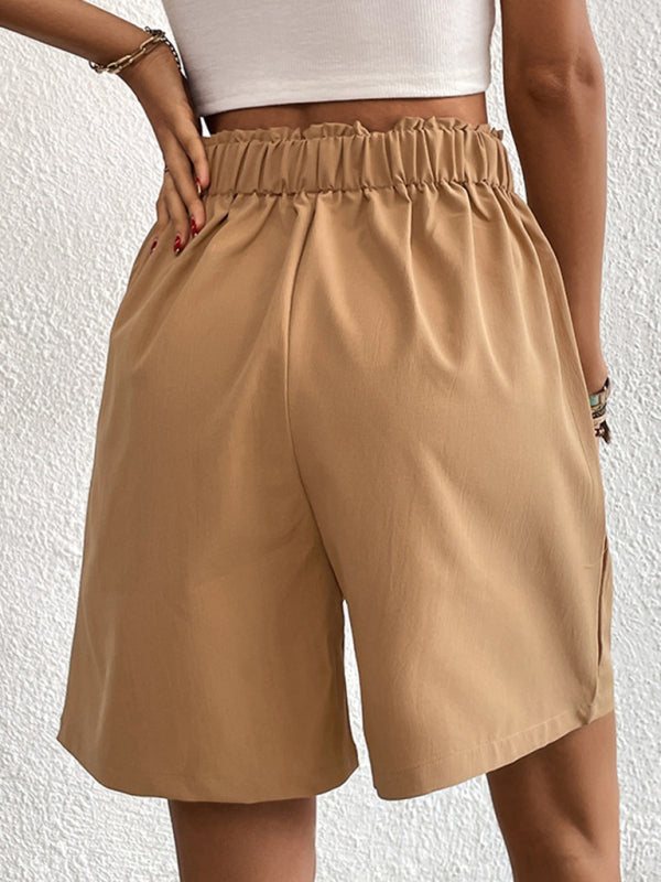 Women’s Solid Color Pleated High Waist Linen Shorts - FashionistaDeal