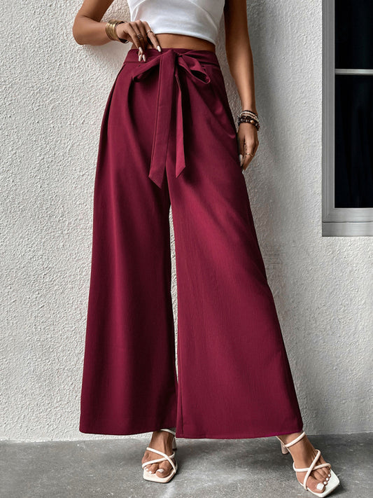 Women's Solid Color Drawstring Wide-leg Pants - FashionistaDeal