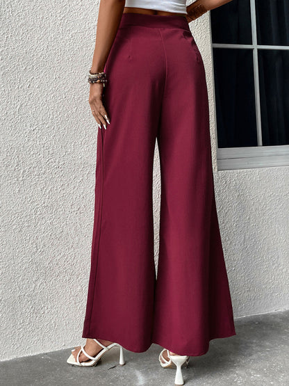 Women's Solid Color Drawstring Wide-leg Pants - FashionistaDeal