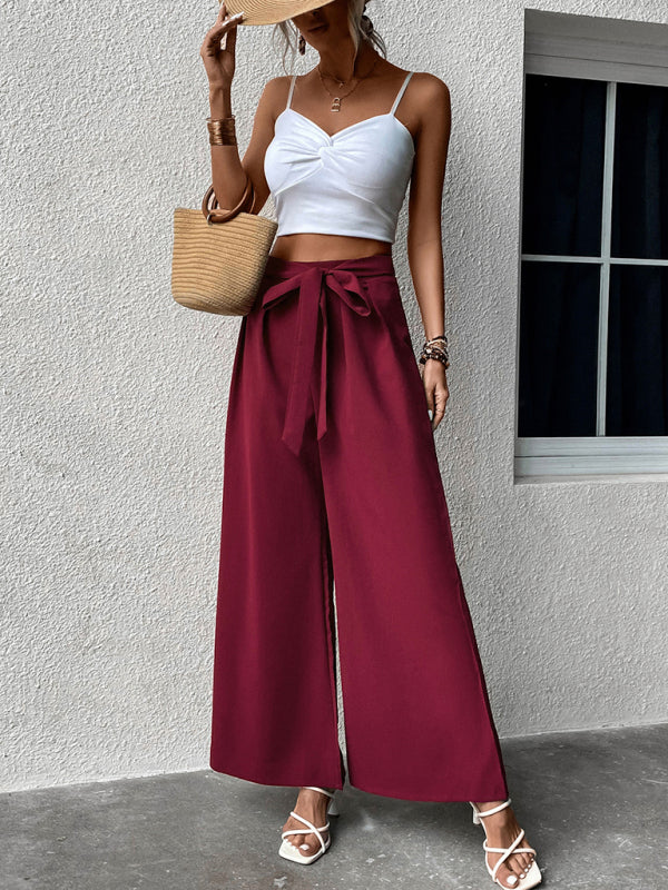 Women's Solid Color Drawstring Wide-leg Pants - FashionistaDeal