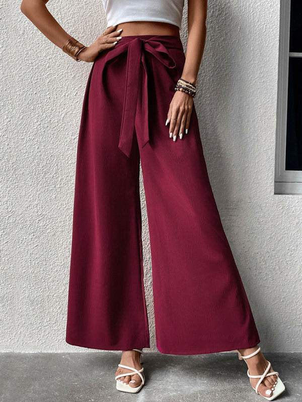 Women's Solid Color Drawstring Wide-leg Pants - FashionistaDeal