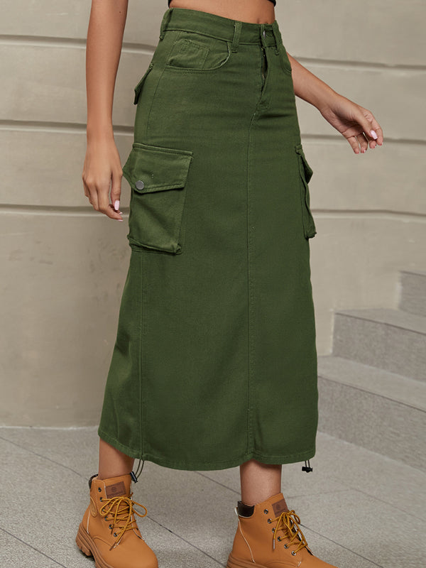 Women's Solid Color Side Drawstring Cargo Skirt - FashionistaDeal