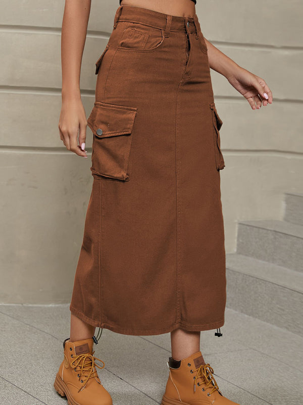 Women's Solid Color Side Drawstring Cargo Skirt - FashionistaDeal