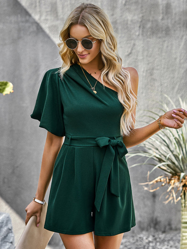 Women's Elegant Solid Color One Shoulder Rompers - FashionistaDeal