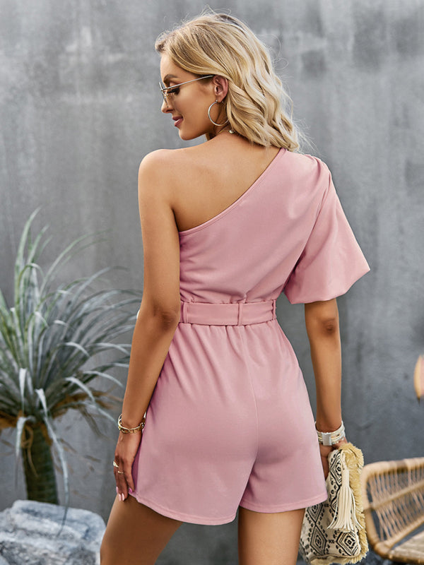 Women's Elegant Solid Color One Shoulder Rompers - FashionistaDeal