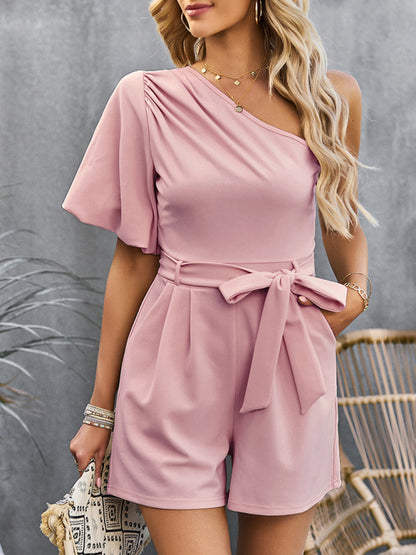 Women's Elegant Solid Color One Shoulder Rompers - FashionistaDeal