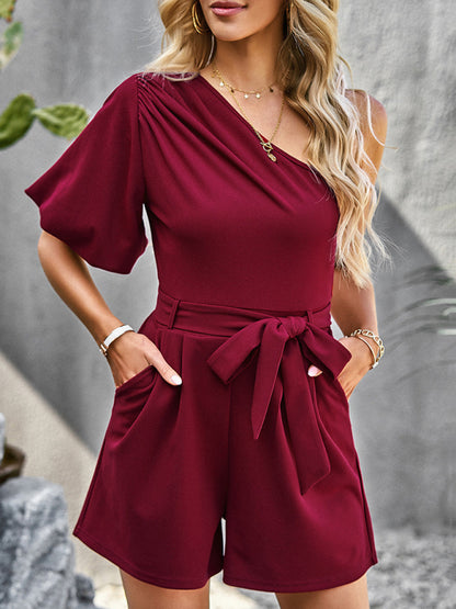 Women's Elegant Solid Color One Shoulder Rompers - FashionistaDeal