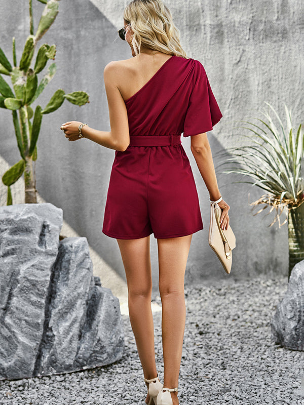 Women's Elegant Solid Color One Shoulder Rompers - FashionistaDeal