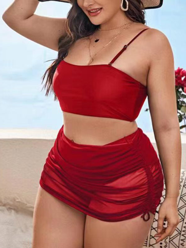 Plus Size Women-Sling Backless Mesh Drawstring Bikini Set - FashionistaDeal