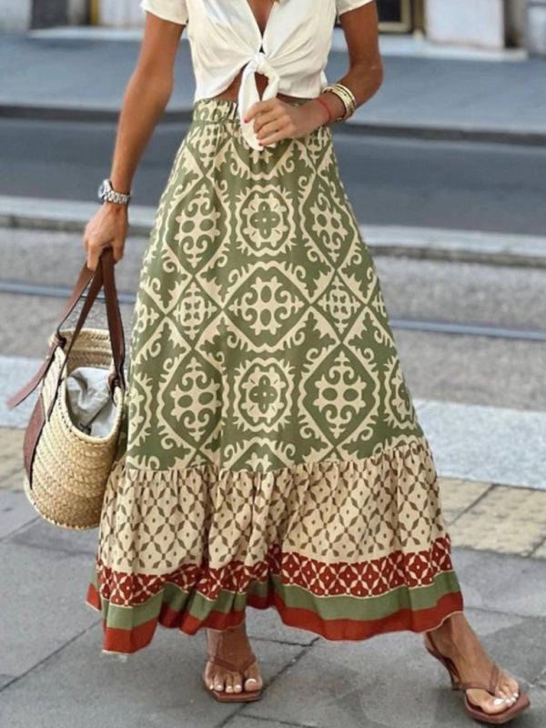 Women's Bohemian Ethnic Style Print Stitching Swing Skirt - FashionistaDeal