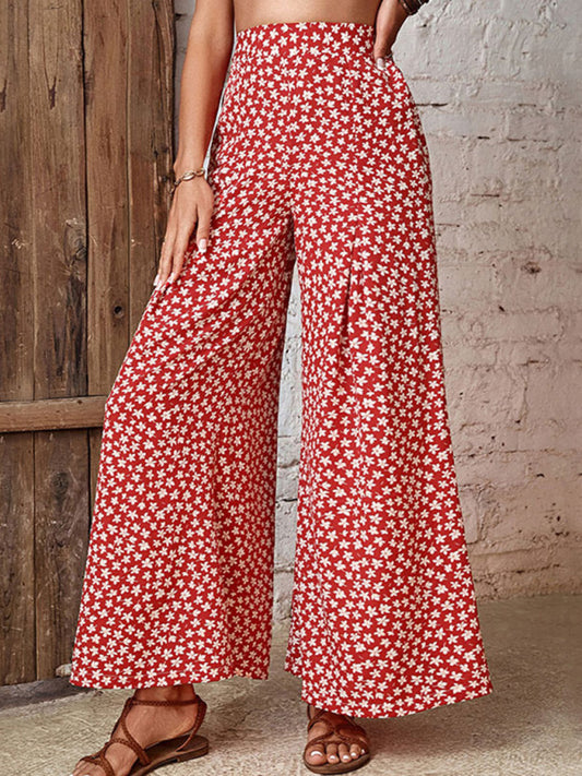 Women's High Waist Floral Print Flared Wide Leg Pants - FashionistaDeal