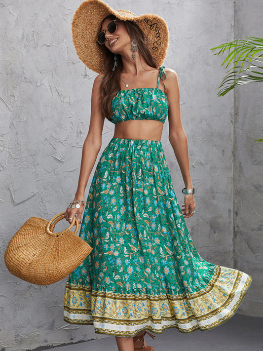 Women's Ethnic Printed Sling Top + Skirt Two-Piece Set - FashionistaDeal