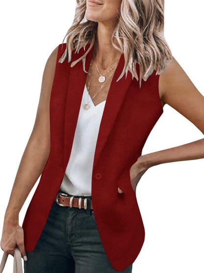 New temperament sleeveless suit jacket solid color suit collar loose cardigan women's clothing - FashionistaDeal