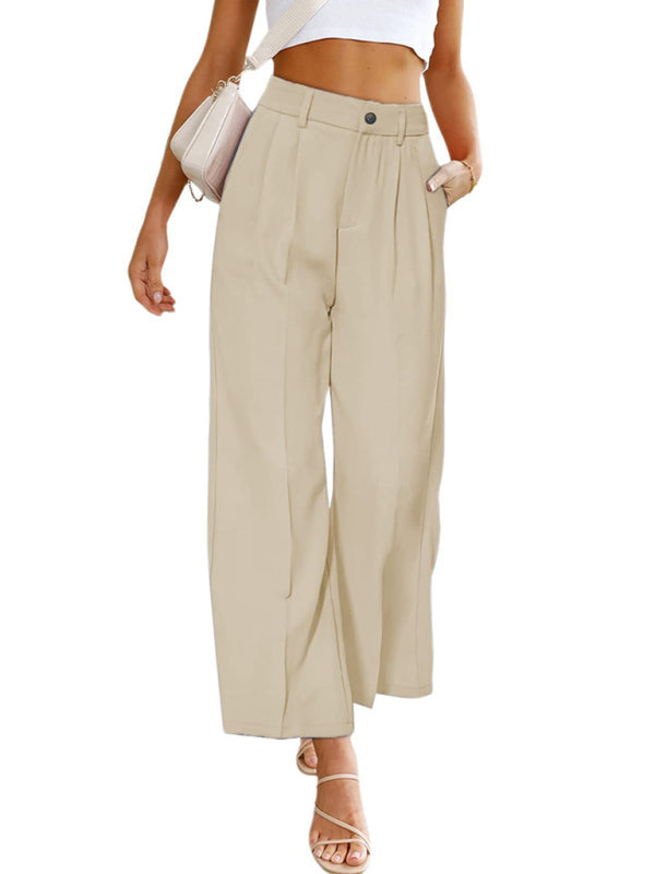 Women's Casual Wide Leg Dress Pants High Waist Button Down Trousers With Pockets - FashionistaDeal