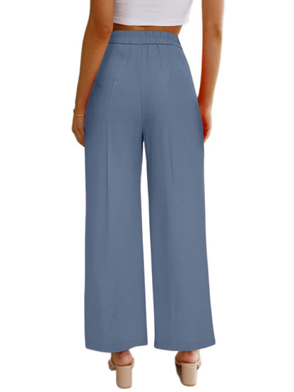 Women's Casual Wide Leg Dress Pants High Waist Button Down Trousers With Pockets - FashionistaDeal