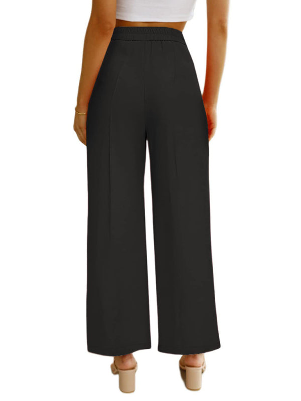 Women's Casual Wide Leg Dress Pants High Waist Button Down Trousers With Pockets - FashionistaDeal