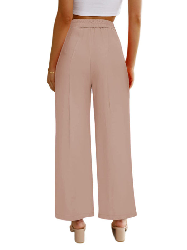 Women's Casual Wide Leg Dress Pants High Waist Button Down Trousers With Pockets - FashionistaDeal