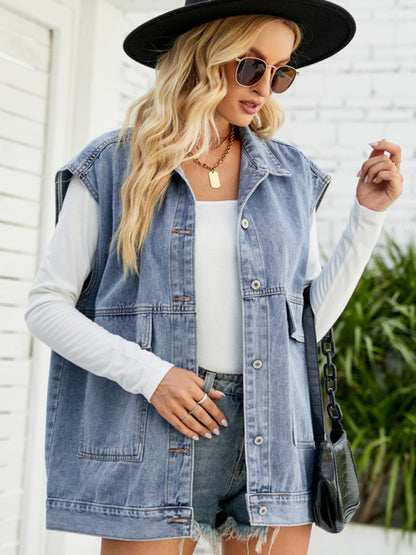 Women's Denim Utility Vest - FashionistaDeal