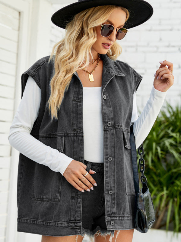 Women's Denim Utility Vest - FashionistaDeal