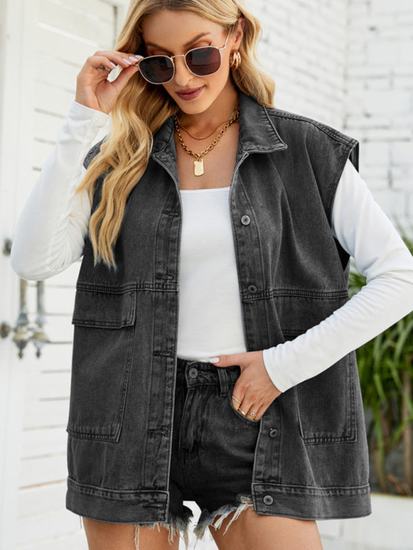 Women's Denim Utility Vest - FashionistaDeal