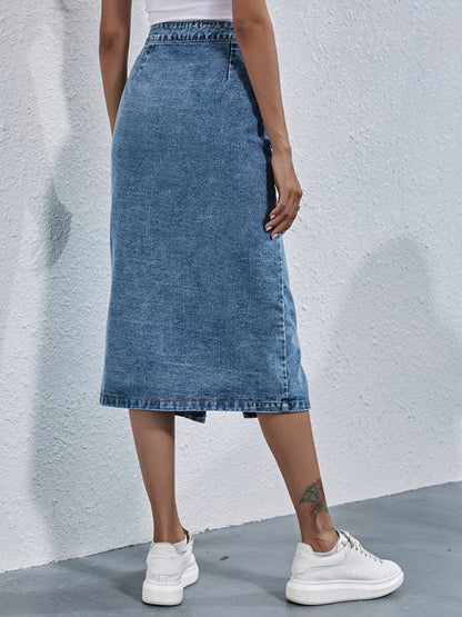 Women's Denim Button-Up Midi Skirt - FashionistaDeal