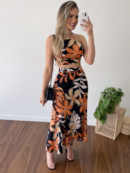 Women's Printed Short Tether Tank Top High Waist Skirt Two-Piece Set - FashionistaDeal