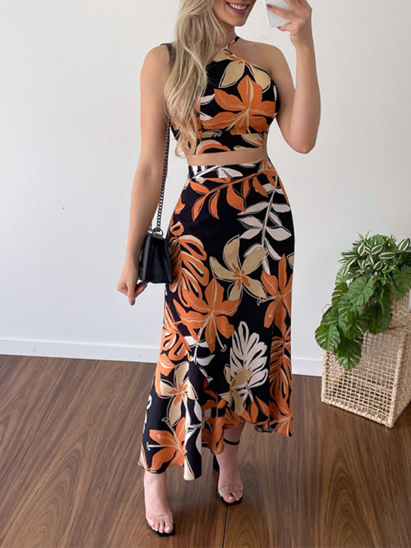 Women's Printed Short Tether Tank Top High Waist Skirt Two-Piece Set - FashionistaDeal