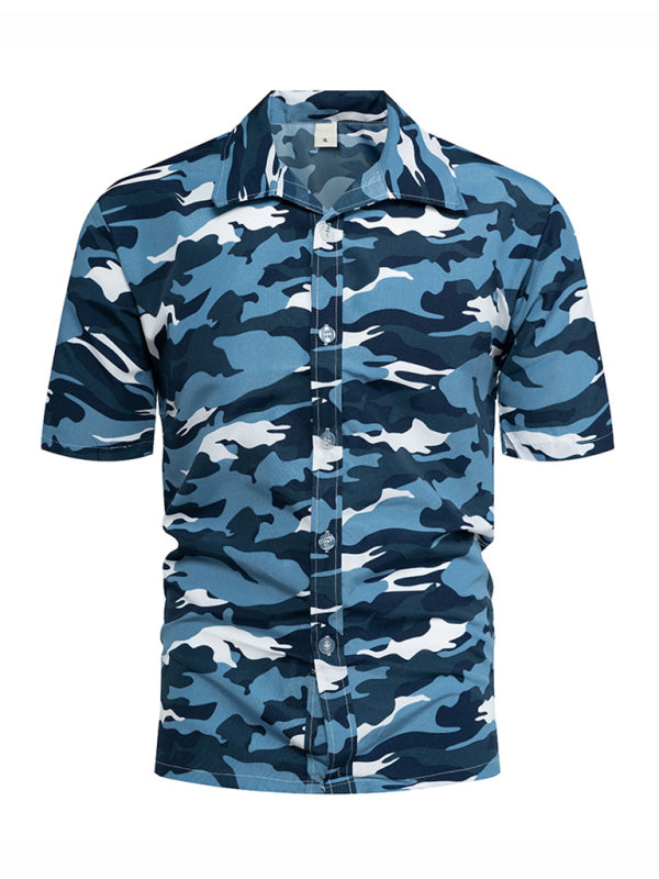 Men's Floral Print Short Sleeve Button-Up Shirt - FashionistaDeal