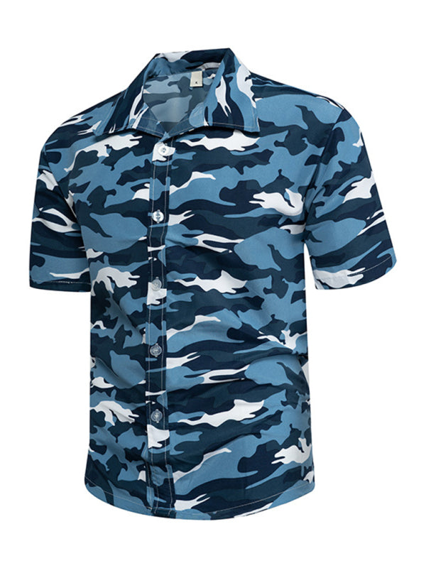 Men's Floral Print Short Sleeve Button-Up Shirt - FashionistaDeal