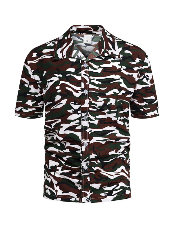 Men's Floral Print Short Sleeve Button-Up Shirt - FashionistaDeal