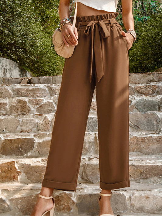 Women's Woven Solid Color Commuter Trousers - FashionistaDeal