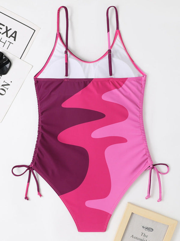 Women's Colorblock Drawstring One-Piece Swimsuit - FashionistaDeal