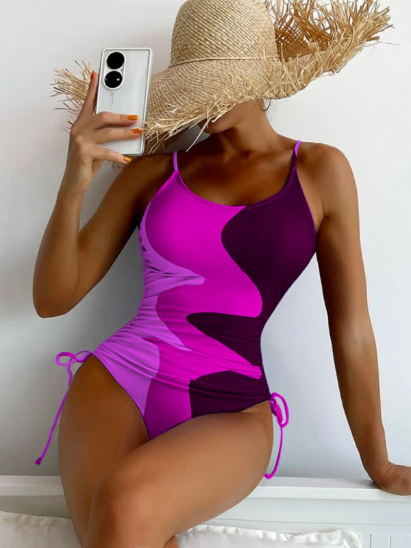 Women's Colorblock Drawstring One-Piece Swimsuit - FashionistaDeal