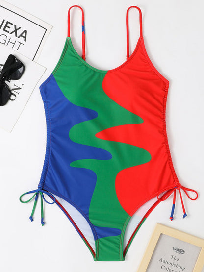 Women's Colorblock Drawstring One-Piece Swimsuit - FashionistaDeal