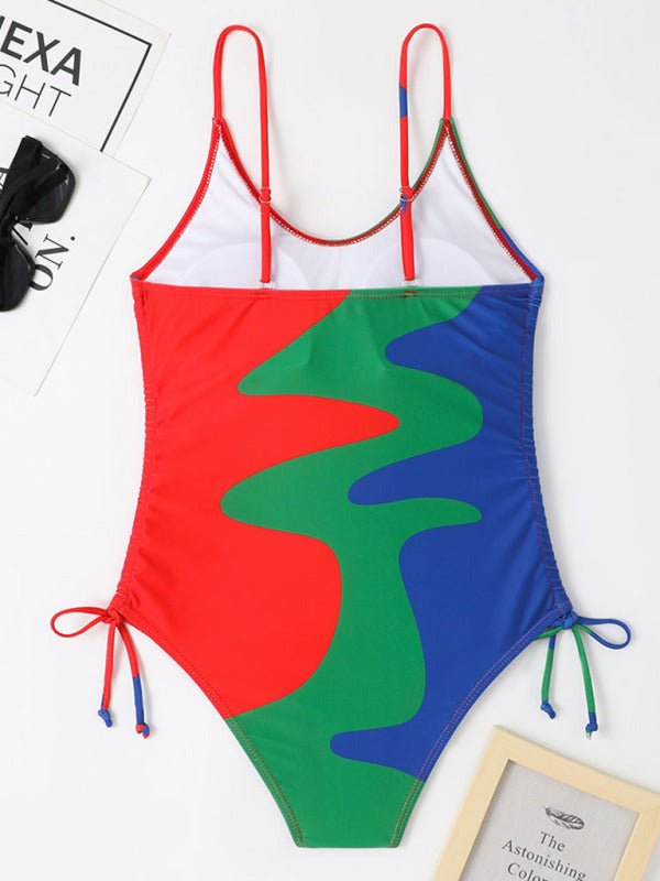 Women's Colorblock Drawstring One-Piece Swimsuit - FashionistaDeal