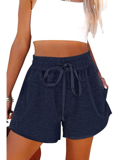 Lace-Up Casual Pocket Solid Color Shorts Ladies Sweat Shorts - FashionistaDeal