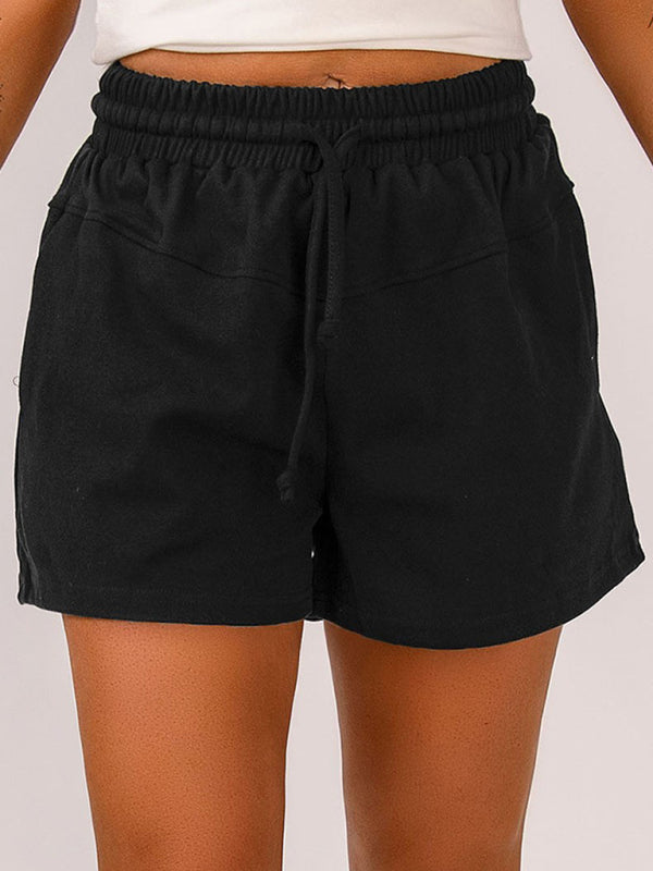 Lace-Up Casual Pocket Solid Color Shorts Ladies Sweat Shorts - FashionistaDeal