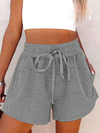 Lace-Up Casual Pocket Solid Color Shorts Ladies Sweat Shorts - FashionistaDeal