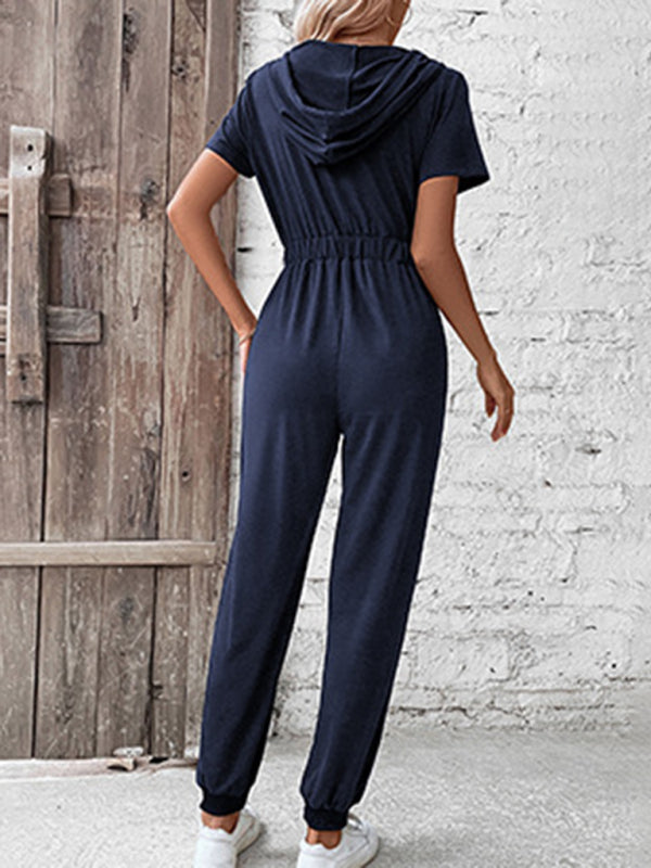 Hooded Zip Loose Casual Cargo Jumpsuit - FashionistaDeal