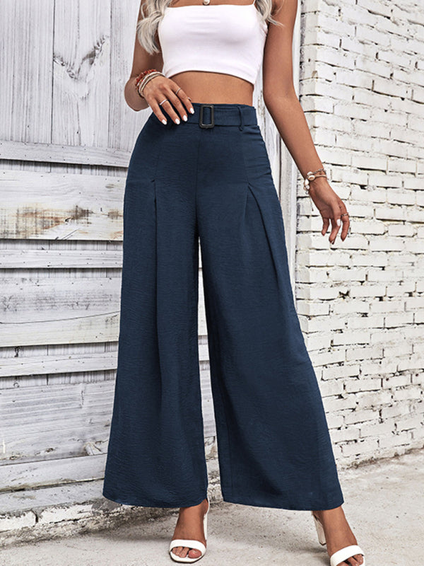 women's summer high waist wide leg casual pants with belt - FashionistaDeal