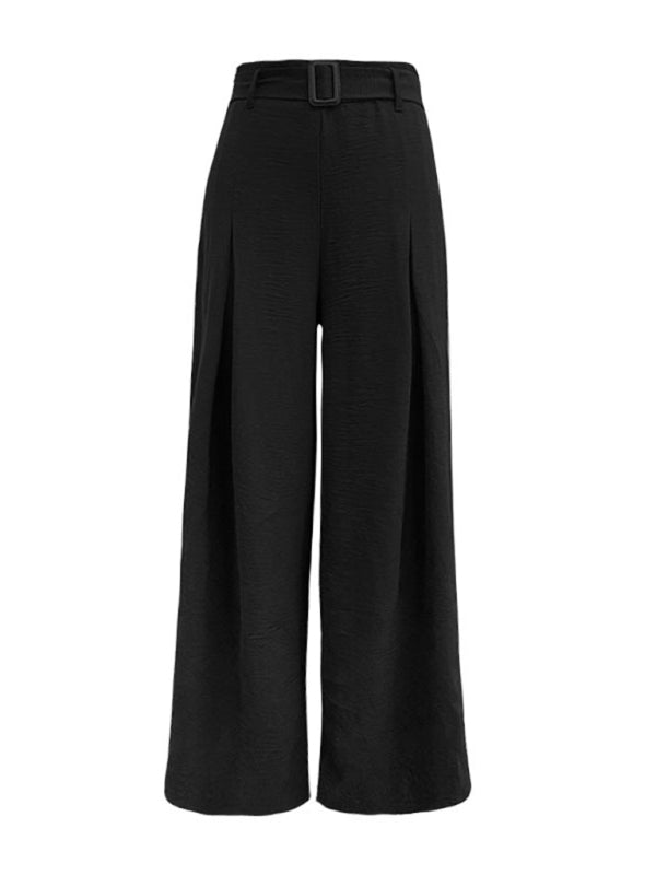 women's summer high waist wide leg casual pants with belt - FashionistaDeal