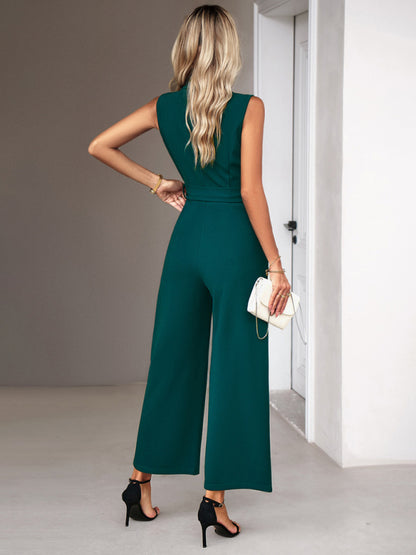 New women's elegant V-neck tie commuter sleeveless jumpsuit - FashionistaDeal